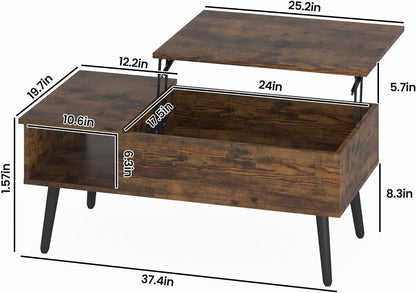 Ufurniture Lift Top Coffee Table with Hidden Storage, Gas Lift Tabletop Dining Table with Storage Shelf for Home Living Room, Office, Walnut