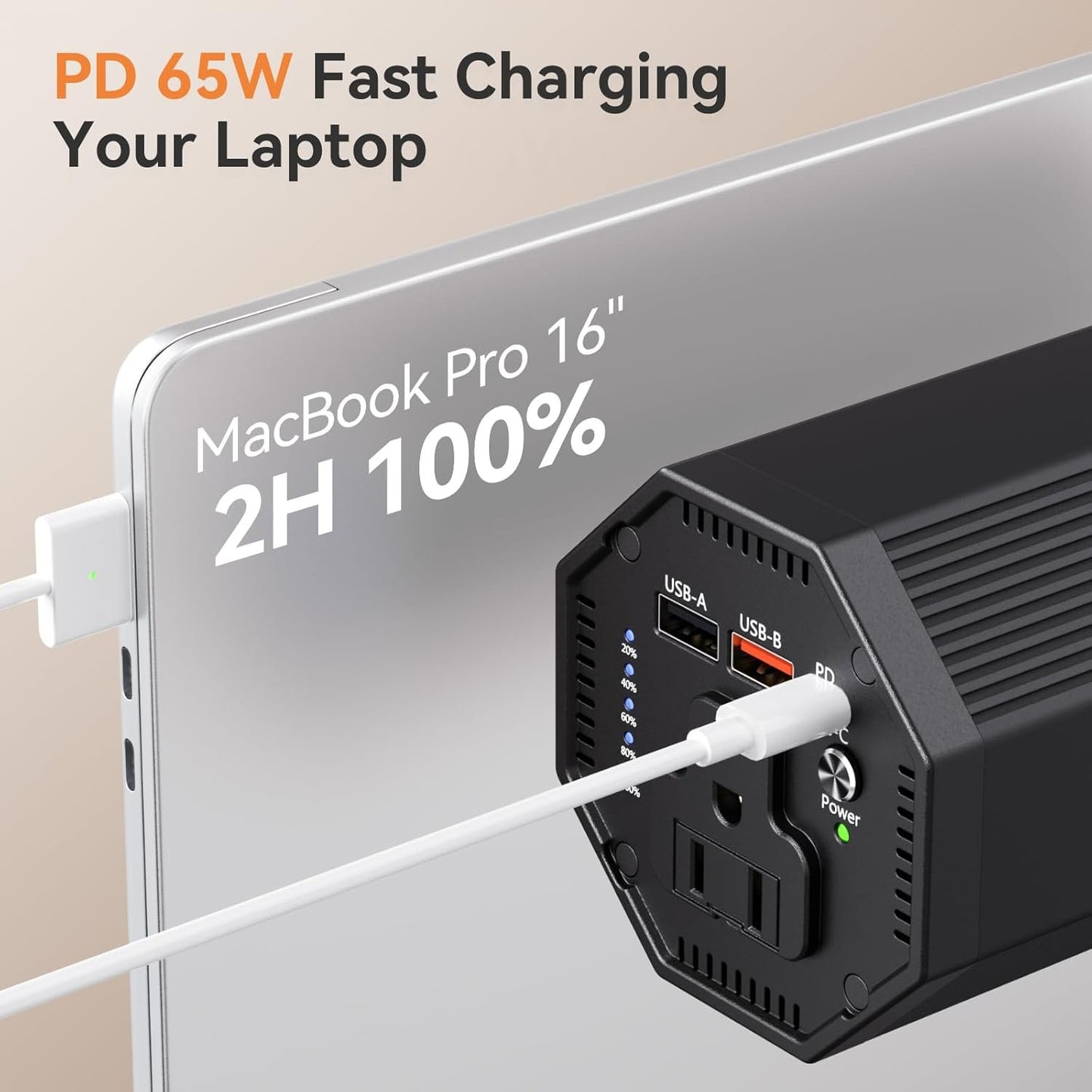Portable AC Power Bank, Dual 65W PD Laptop Battery Bank, Peak 100W/27000mAh Power Station Super Travel Portable Battery Pack for Outdoor Camping Travel Home Office Hurricane Emergency Use