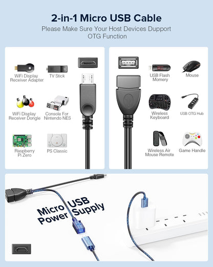 ANDTOBO Micro USB OTG Adapter with Power for Fire Stick/Host Devices etc - 2 Pack