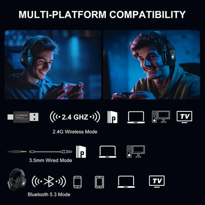 YOTMS 2.4GHz Wireless Gaming Headset for PS5, PS4, PC, Switch, Over Ear Gamer Headphones with Noise Canceling Mic, 7.1 Surround Sound, 30+Hr Battery, Bluetooth 5.3 for Phone/Laptop/Tablet/Mac (Black)
