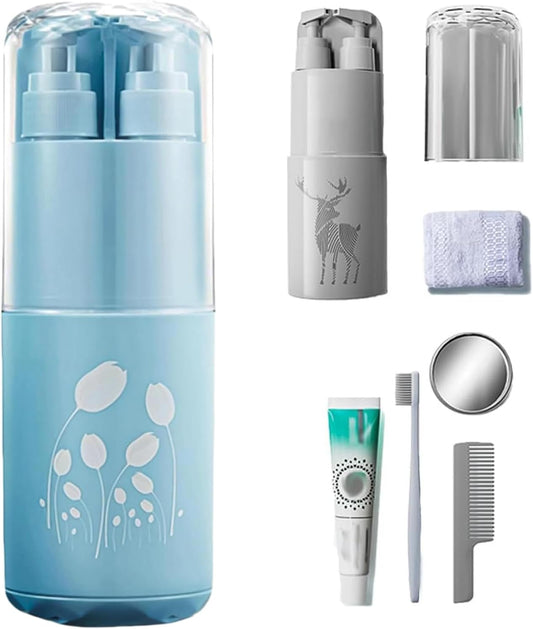 Travel Toiletry Cup Set, Multi-Functional Kit, Portable Travel Must-Haves, Compact Bathroom Organizer, Leak-Proof Containers, for Business Trip School Camping Use, 8.27 x 2.68 x 2.68 inches, blue