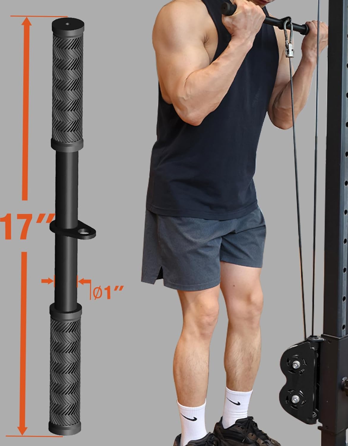 Fitarc Straight Lat Bar Cable Machine Attachment,Pull Down Short Bar for Bicep&Tricep Curl for Home Gym