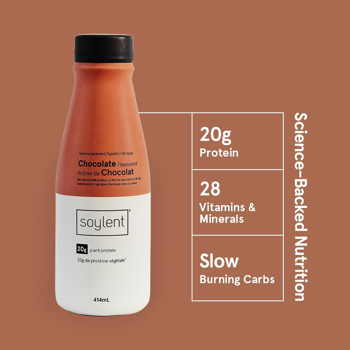 Soylent Plant Based Meal Replacement Shake, Chocolate – Contains 20g Complete Vegan Protein, Ready-to-Drink – 414 ml, 12 Pack