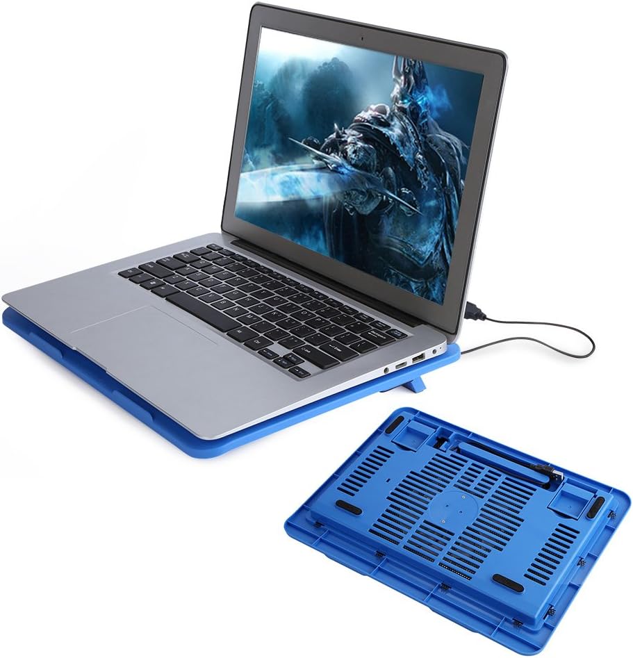 Bewinner Silent Notebook Cooling Pad, Air-Cooled Chill Mat for 14 Inch or Less Laptop, Adjustable Stand With External Fan Heatsink (Blue)
