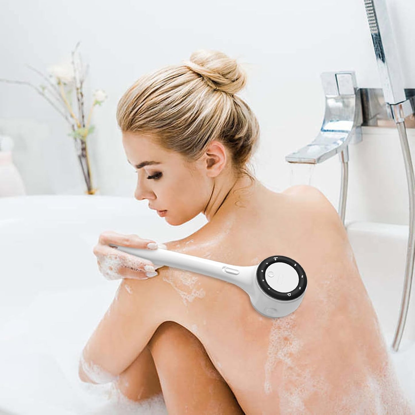 Electric Back Scrubber For Shower, Long Handle Bath Brush, 3 Intensity Settings Body Cleaning Tool For Women, Men, Teens, Elderly, Deep Pore Cleansing, Hot Weather