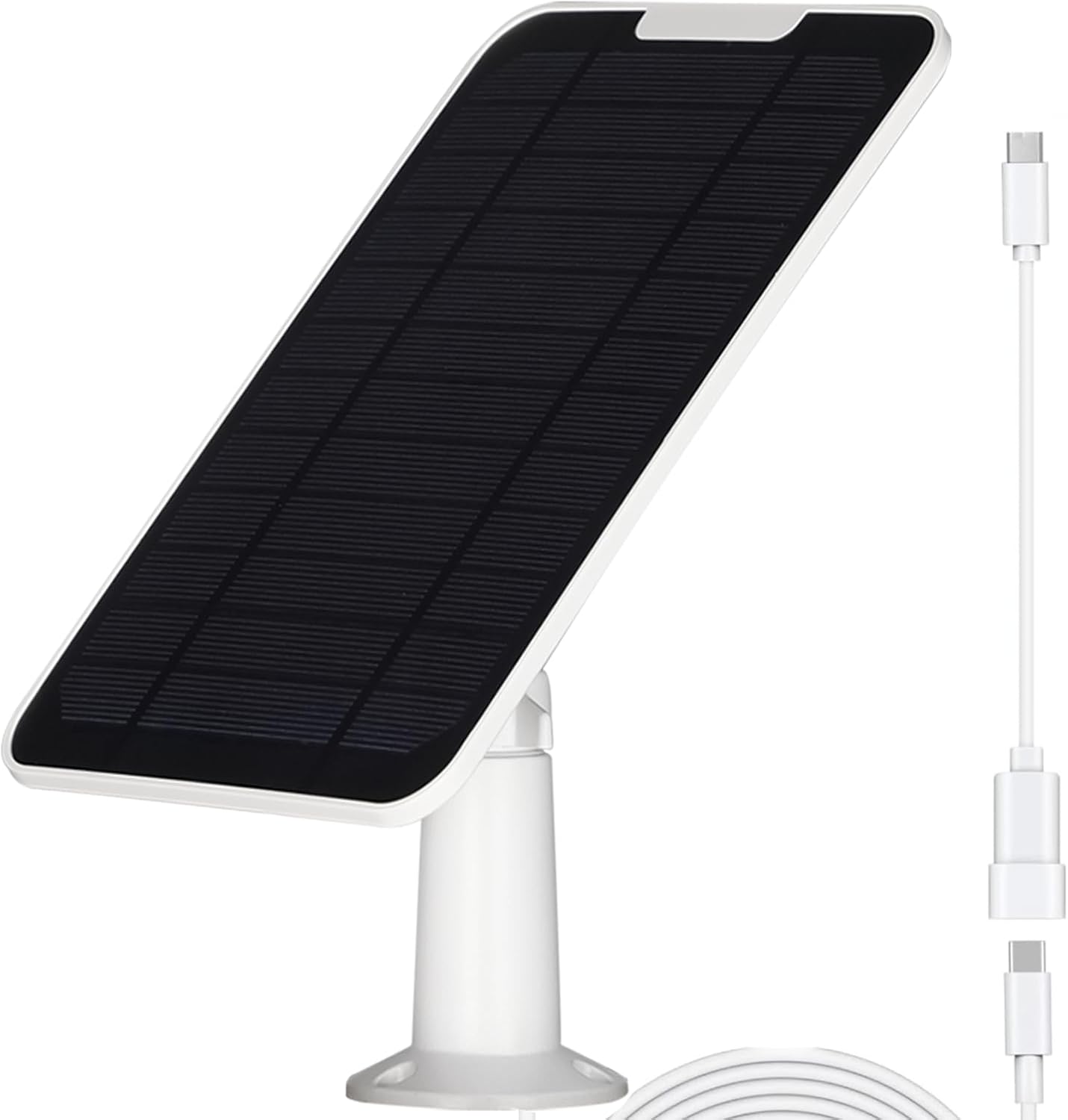 Solar Panel for Eufy Camera 5W Solar Panel Charger for Security Camera Compatible with Eufycam 3/3C/2/2 Pro/2C/2C Pro/E/E20/E40/L20/L40, with Micro USB Port, USB-C Adapter and 9.8ft/3m Cord (white-1P)