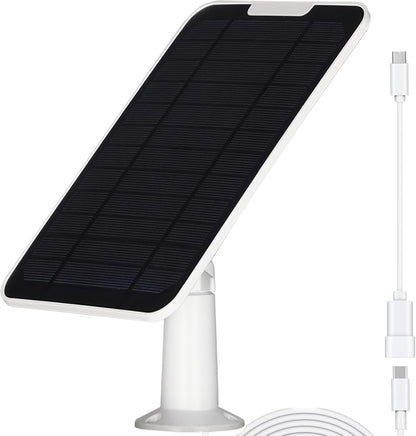 Solar Panel for Eufy Camera 5W Solar Panel Charger for Security Camera Compatible with Eufycam 3/3C/2/2 Pro/2C/2C Pro/E/E20/E40/L20/L40, with Micro USB Port, USB-C Adapter and 9.8ft/3m Cord (white-1P)