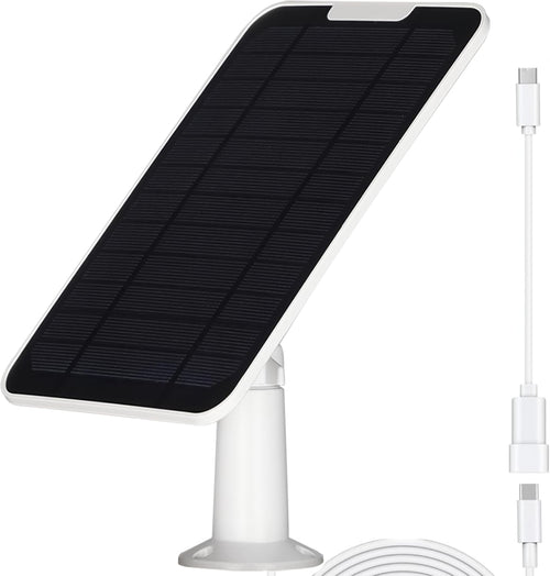 Solar Panel for Eufy Camera 5W Solar Panel Charger for Security Camera Compatible with Eufycam 3/3C/2/2 Pro/2C/2C Pro/E/E20/E40/L20/L40, with Micro USB Port, USB-C Adapter and 9.8ft/3m Cord (white-1P)