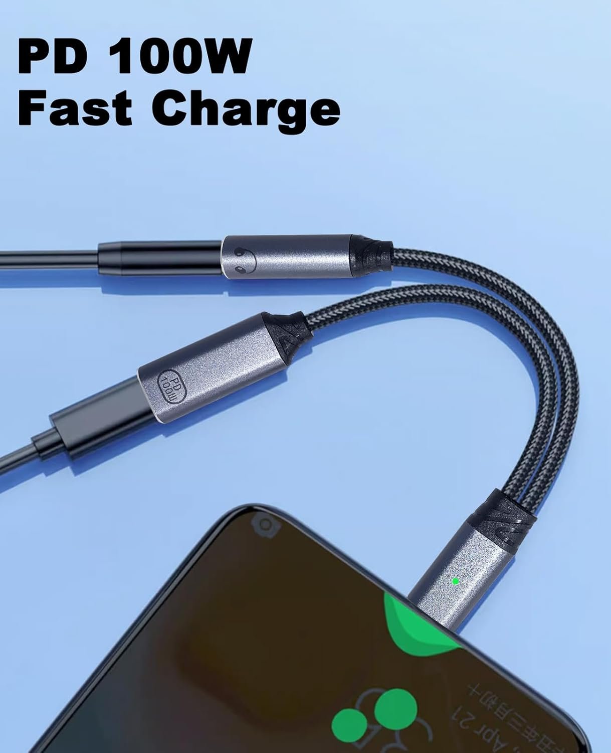 Duttek USB C to 3.5mm Audio Jack Adapter and Charger Cable, 2 in 1 USB C to Headphone Jack Adapter PD100W, USB C Splitter Dongle Cable for iPhone 16/15 Pro Max-Grey