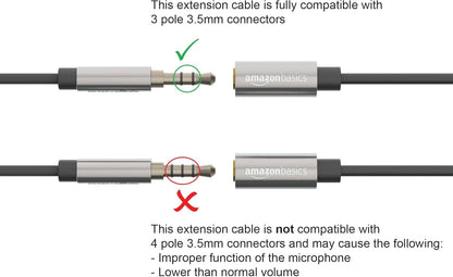 Amazon Basics 3.5mm Male to Female Stereo Audio Extension Adapter Cable - 25 Feet