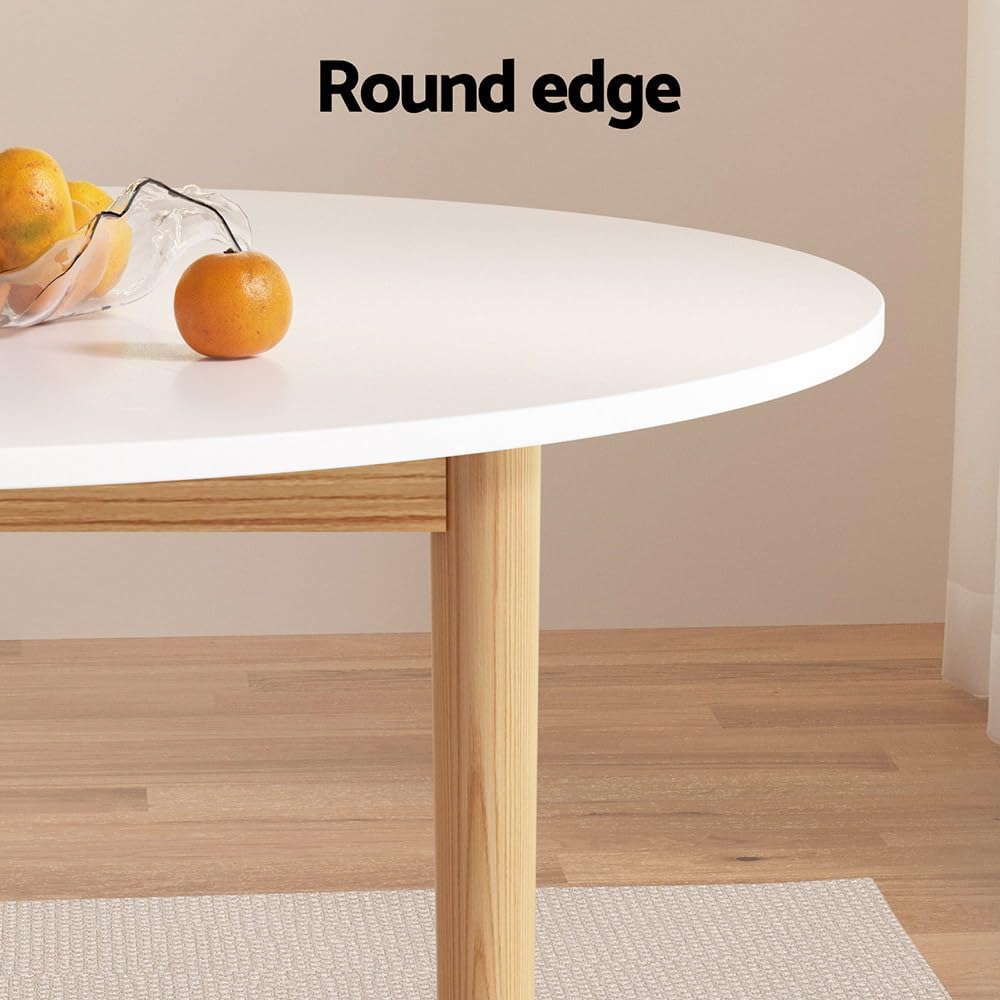 Artiss Dining Table, 108cm Round White Coffee Tables Side Wooden Buffet Desk Lounge Desks Home Living Room Bedroom Kitchen Office Cafe Restaurant Furniture, 4 Seater Pine Wood Legs