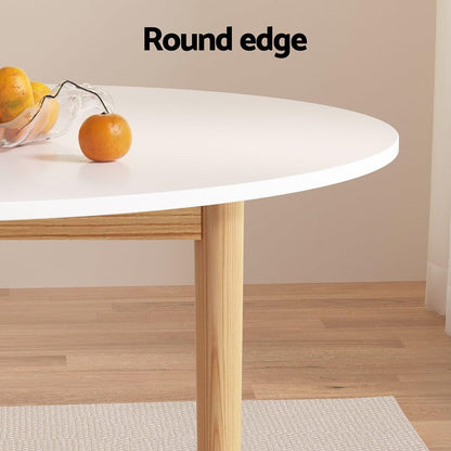 Artiss Dining Table, 108cm Round White Coffee Tables Side Wooden Buffet Desk Lounge Desks Home Living Room Bedroom Kitchen Office Cafe Restaurant Furniture, 4 Seater Pine Wood Legs