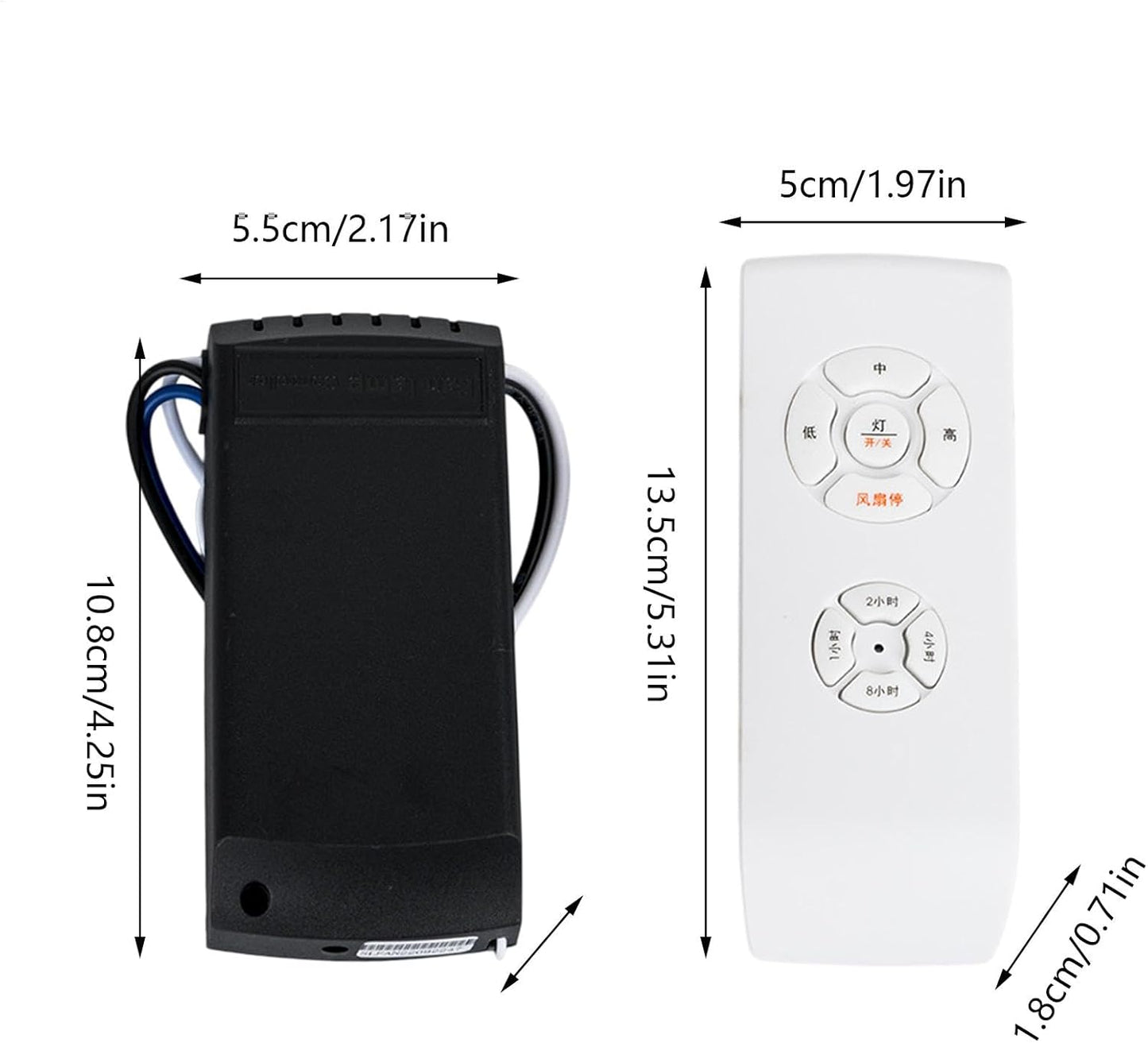 Ceiling Fan Remote Control, Small Size Remote Control and Receiver for Ceiling Fan and Lamp, Adjustable Wind Speed Transmitter, 3-Speed Fan Controller with Timer, Light Control for Home Use