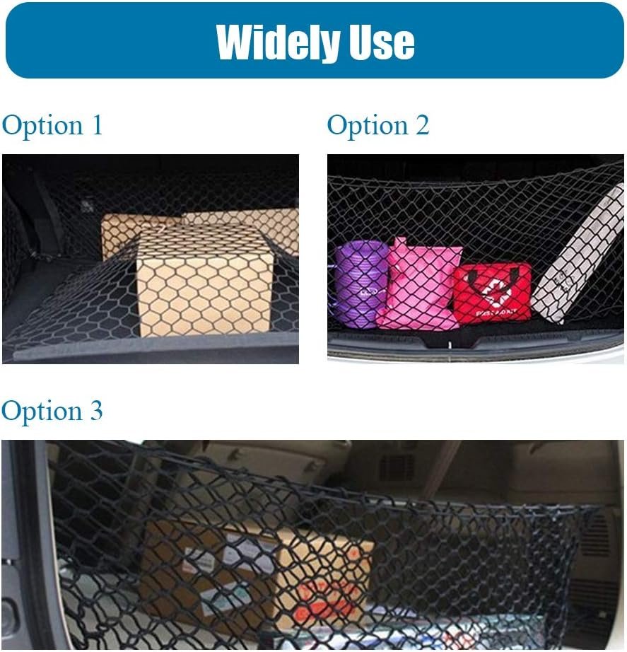 ValueHall Cargo Net 35 x 15 Inch Adjustable Elastic Trunk Net Cargo Trunk Storage Organizer Nylon Mesh Universal Rear Cargo Organizer Cargo Net with Hooks V7075