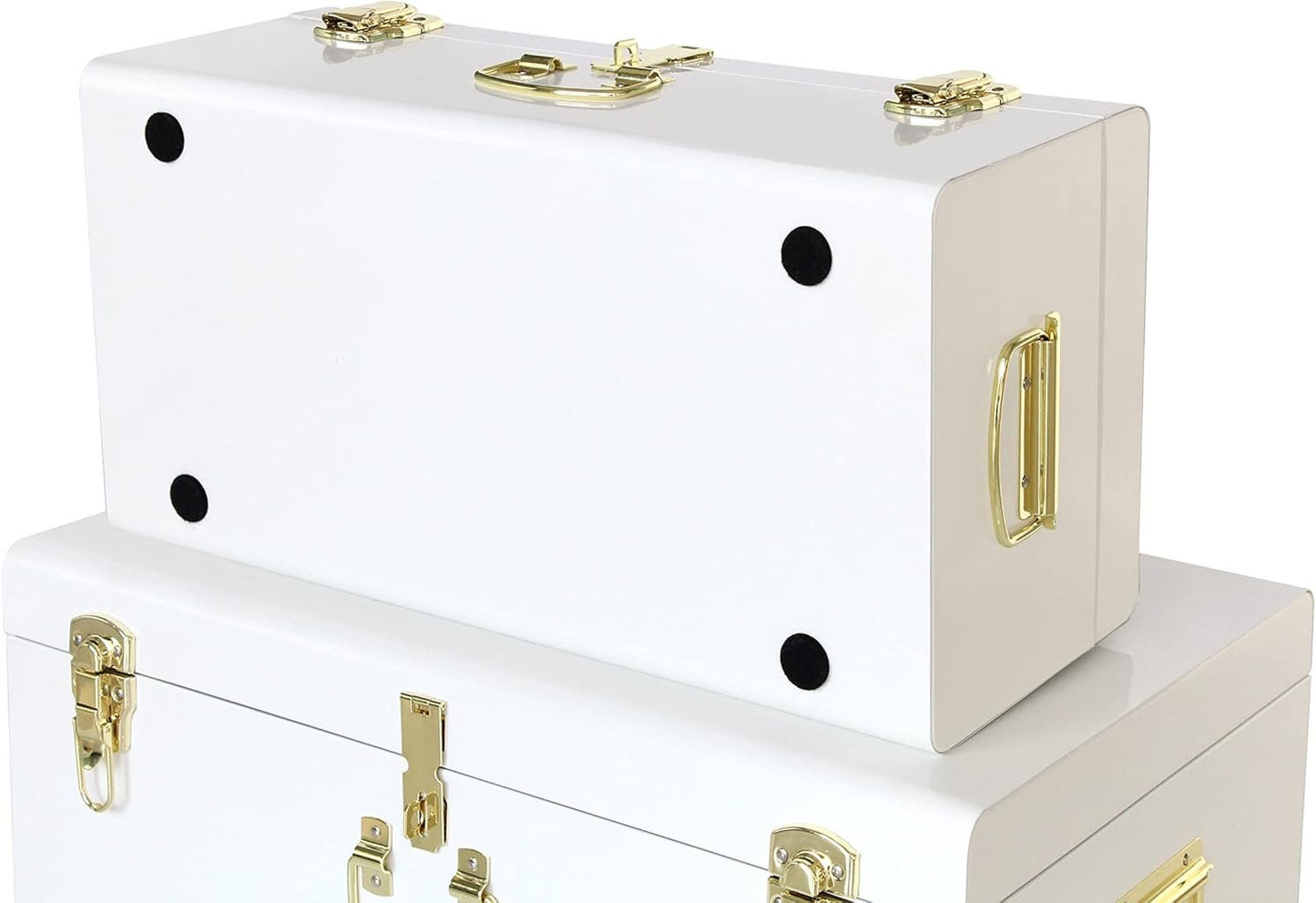 Vixdonos Decorative Metal Box Storage Trunks Set of 2 College Dorm Chest with Lock Hole,23.7X14.2X9.5 Inches(White)