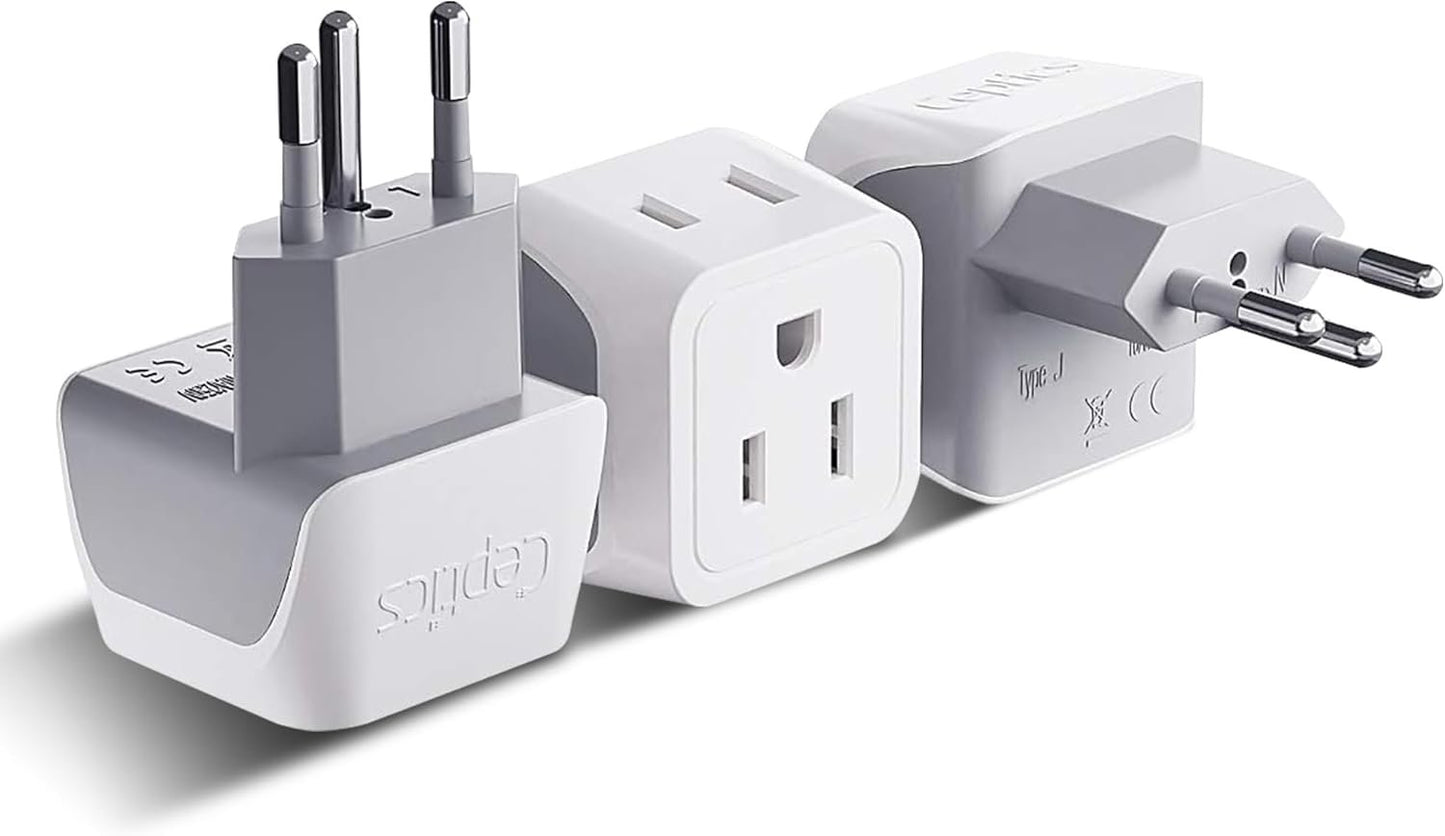 Ceptics Canada to Switzerland Travel Adapter (Type J) - Dual Input - Ultra Compact - Charge your Cell Phone, Laptops, Tablets (CT-11A, 3 Pack)