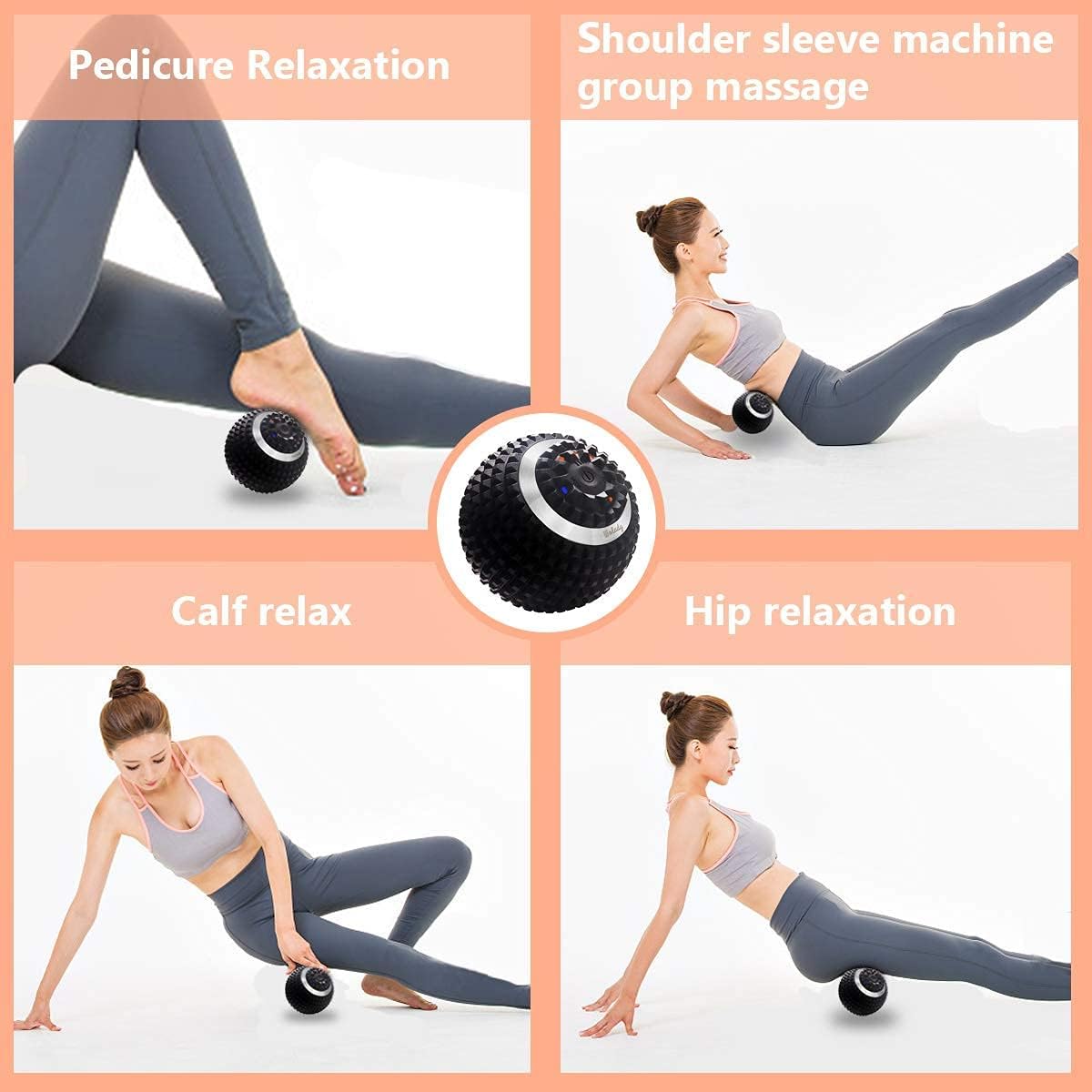 Vibrating Massage Ball Wolady 4-Speed High-Intensity Fitness Yoga Massage Roller, Relieving Muscle Tension Pain & Pressure Massaging Balls, Electric Rechargeable Washable Vibrating Massage Ball