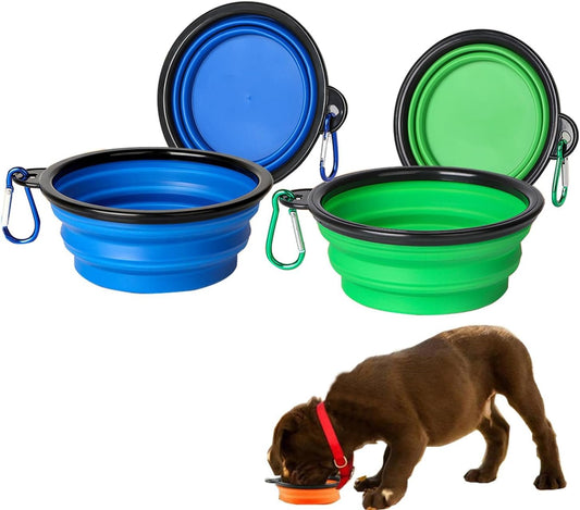YSIMPAONK Dog Bowl Pet Collapsible Bowls, 2 Pack Collapsible Dog Water Bowls for Cats Dogs, Portable Pet Feeding Watering Dish for Walking Parking Traveling with 2 Carabiners (Blue+Green, Large1000ml)