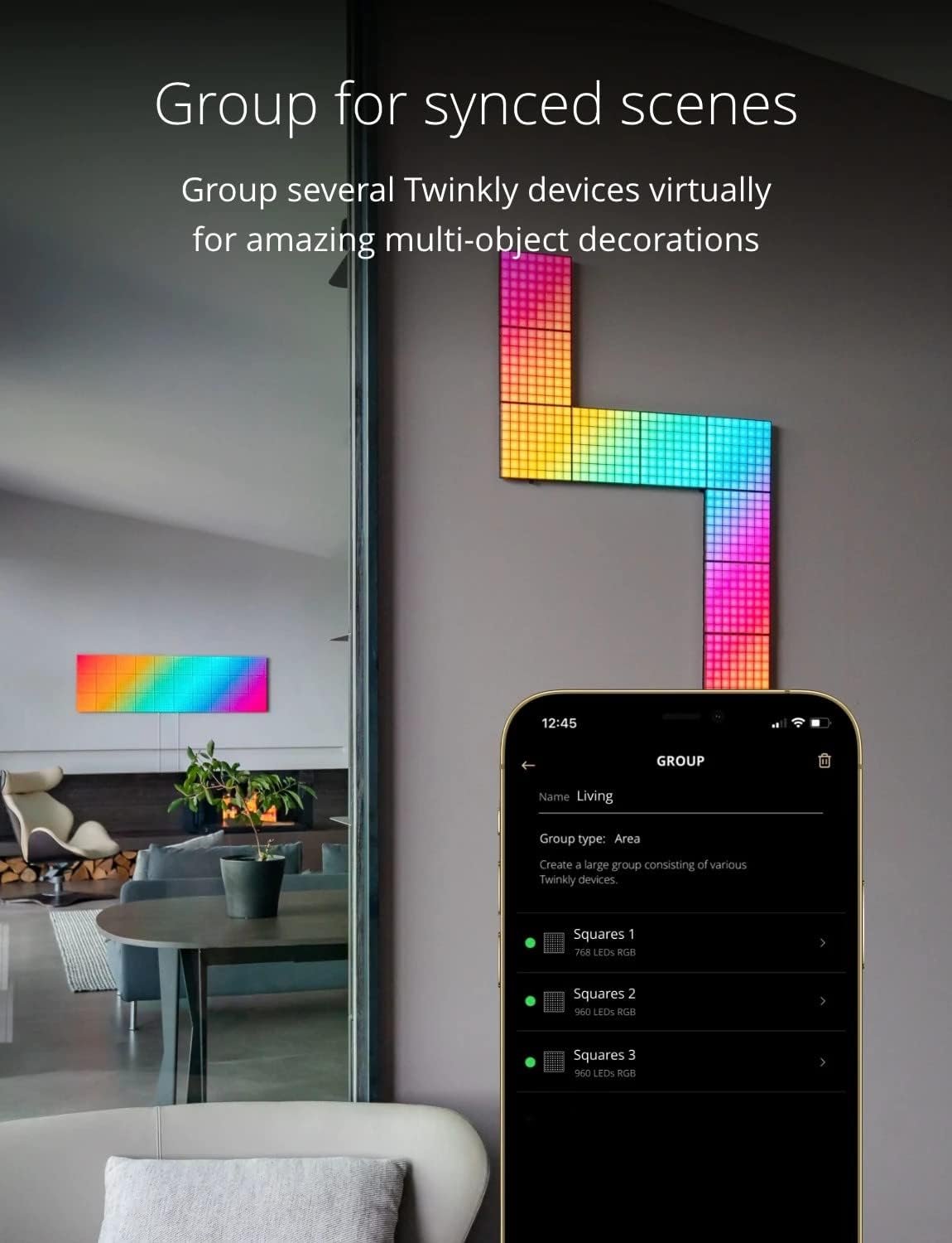 Twinkly Squares Extensions â€“ App-Controlled LED Panels with 64 RGB (16 Million Colors) Pixels. Black. 3 Extension Tiles, Work with Twinkly Squares Starter Kit. Indoor Smart Home Lighting Decoration
