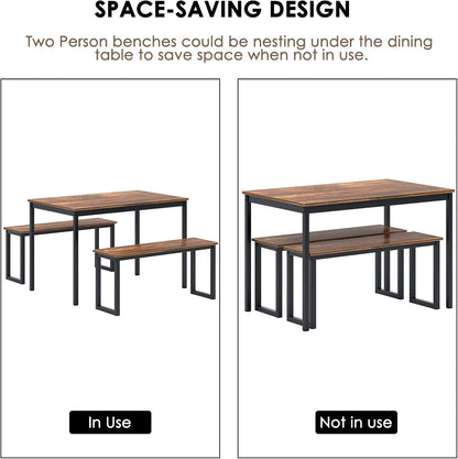 sogesfurniture Dining Table with Two Benches / 3 Piece Set Wood Table Top Sturdy Metal Frame Construction, Dining Table Set for Small Spaces Home Furniture Rectangular Modern, BHCA-CZJYB-yzld01