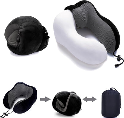 ZHCHG 2 Pack Travel Pillow, Best Memory Foam Neck Pillow for Airplane, Head Support Comfortable Pillow for Sleeping Rest, Train, Car & Home Use -Black