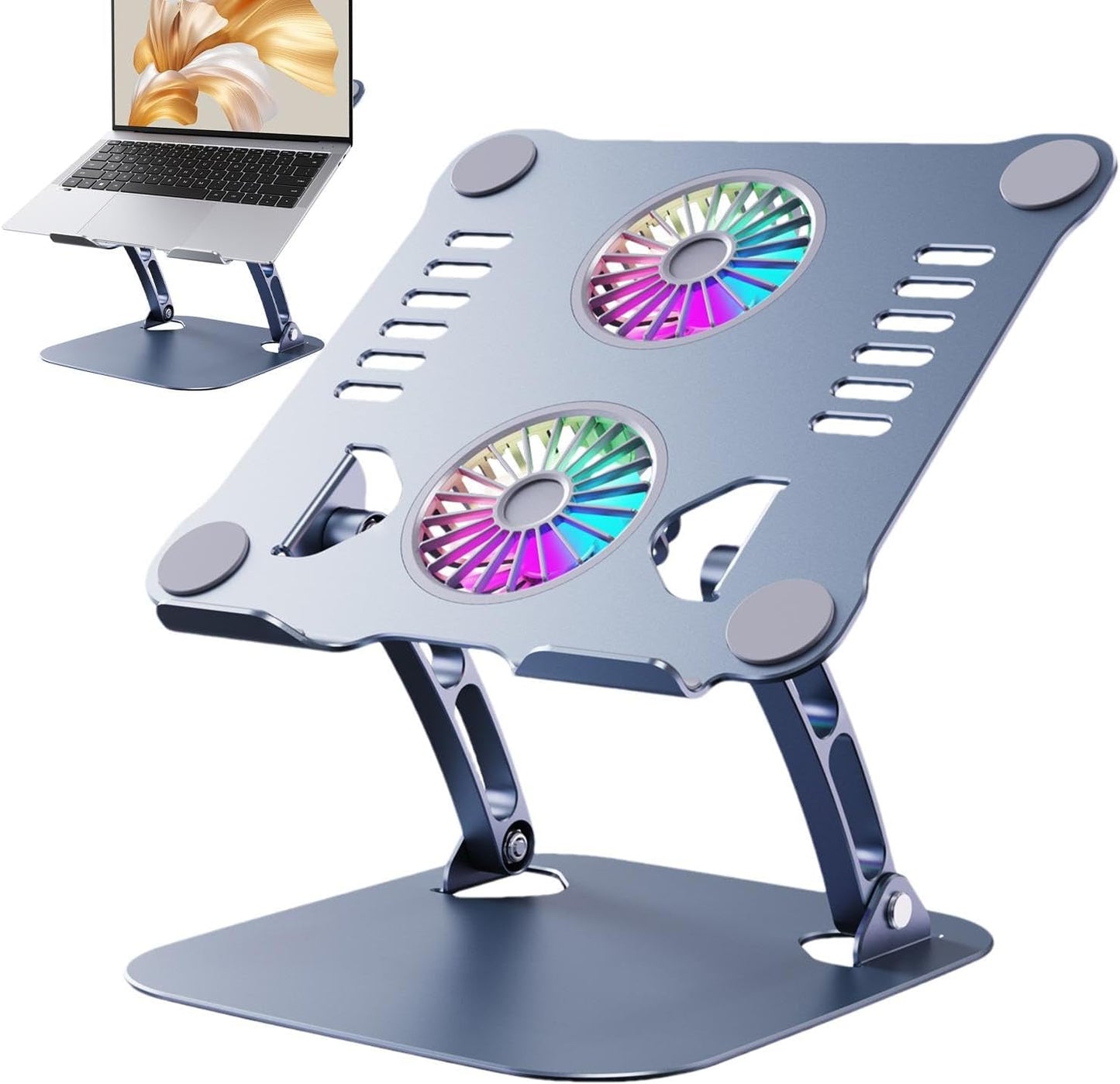 Laptop Cooling Stand | Adjustable Metal Cooling Pad | Adjustable Height Laptop Stand with Double Fan, Ergonomic Foldable Laptop Cooling Pad for Desk Table