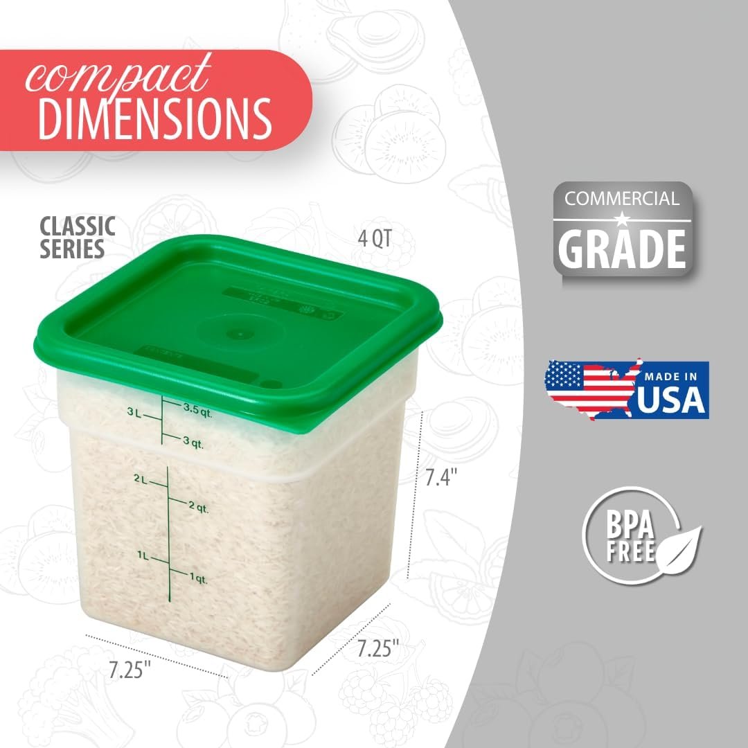 Cambro 4SFSPP190 4 Qt. Translucent Container with SFC2452 Kelly Green Lid, 4Quart, pack of 2