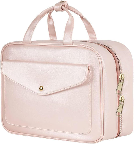 Toiletry Bag for Women and Men, Hanging Leather Large Capacity Travel Toiletry Bag, Waterproof Cosmetic Organiser with 4 Compartments Storage Travel Accessories for Holiday, Business Trip, Gym