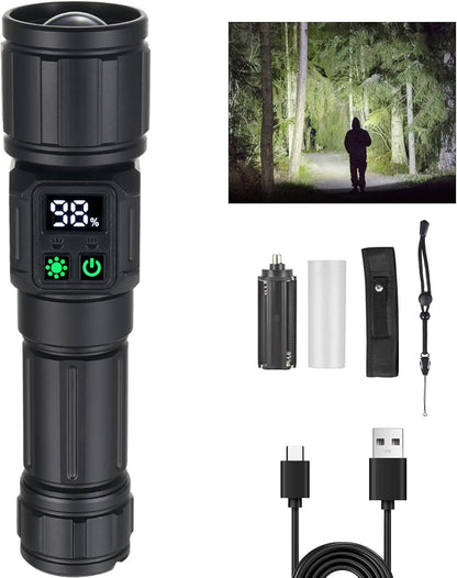 Flashlight Rechargeable, LED Flashlights Zoomable 9 Modes & COB Tactical Flashlight Built-in 5000MAH Battery, Strong Magnetic Base, IPX4 Waterproof, Flash Light for Camping Emergency Hiking