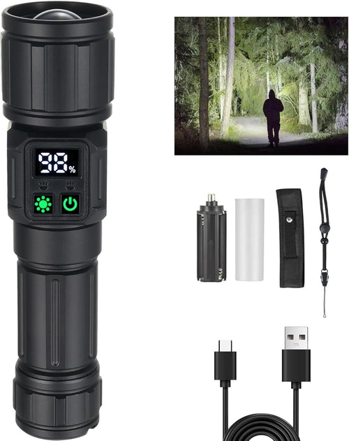 Flashlight Rechargeable, LED Flashlights Zoomable 9 Modes & COB Tactical Flashlight Built-in 5000MAH Battery, Strong Magnetic Base, IPX4 Waterproof, Flash Light for Camping Emergency Hiking