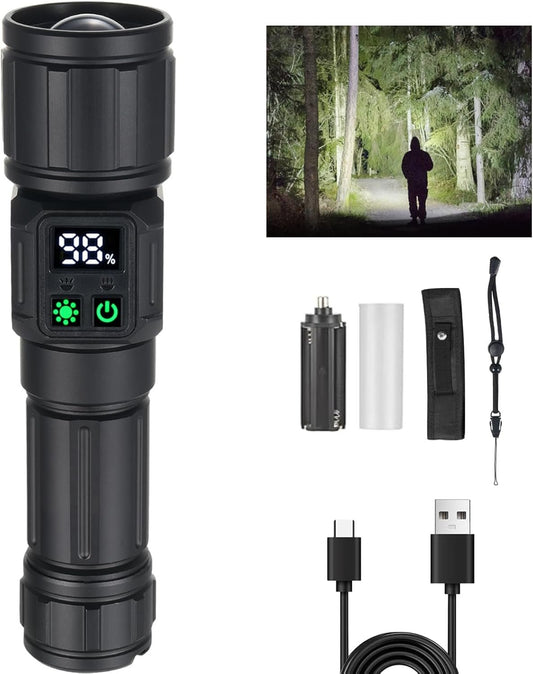 Flashlight Rechargeable, LED Flashlights Zoomable 9 Modes & COB Tactical Flashlight Built-in 5000MAH Battery, Strong Magnetic Base, IPX4 Waterproof, Flash Light for Camping Emergency Hiking