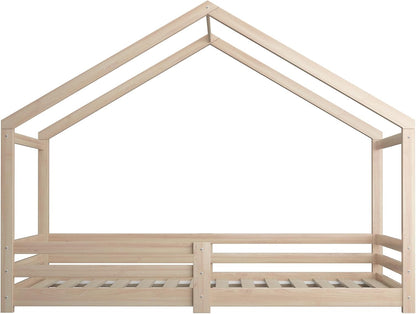 OIKITURE Single Bed Frame Day Beds, Wood Montessori Baby Toddler Kids Toddler Loft Floor Daybed Platform, Wooden Timber Frames Base for Bedroom Room Decor Home Furniture