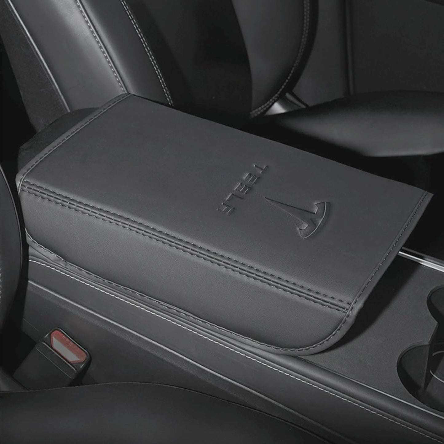 Armrest Box Cover for Tesla Model 3 Highland Model Y 2024-2017, PU Leather Center Console Arm Rest Anti-Scratch Protector Pad, Non-Slip Interior Accessories for Tesla Model 3 2024 (Black #A)