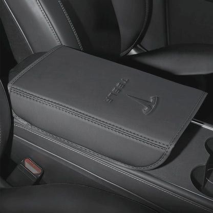 Armrest Box Cover for Tesla Model 3 Highland Model Y 2024-2017, PU Leather Center Console Arm Rest Anti-Scratch Protector Pad, Non-Slip Interior Accessories for Tesla Model 3 2024 (Black #A)