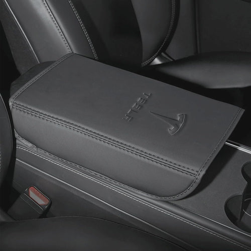 Armrest Box Cover for Tesla Model 3 Highland Model Y 2024-2017, PU Leather Center Console Arm Rest Anti-Scratch Protector Pad, Non-Slip Interior Accessories for Tesla Model 3 2024 (Black #A)