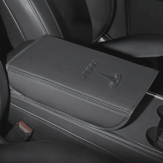 Armrest Box Cover for Tesla Model 3 Highland Model Y 2024-2017, PU Leather Center Console Arm Rest Anti-Scratch Protector Pad, Non-Slip Interior Accessories for Tesla Model 3 2024 (Black #A)