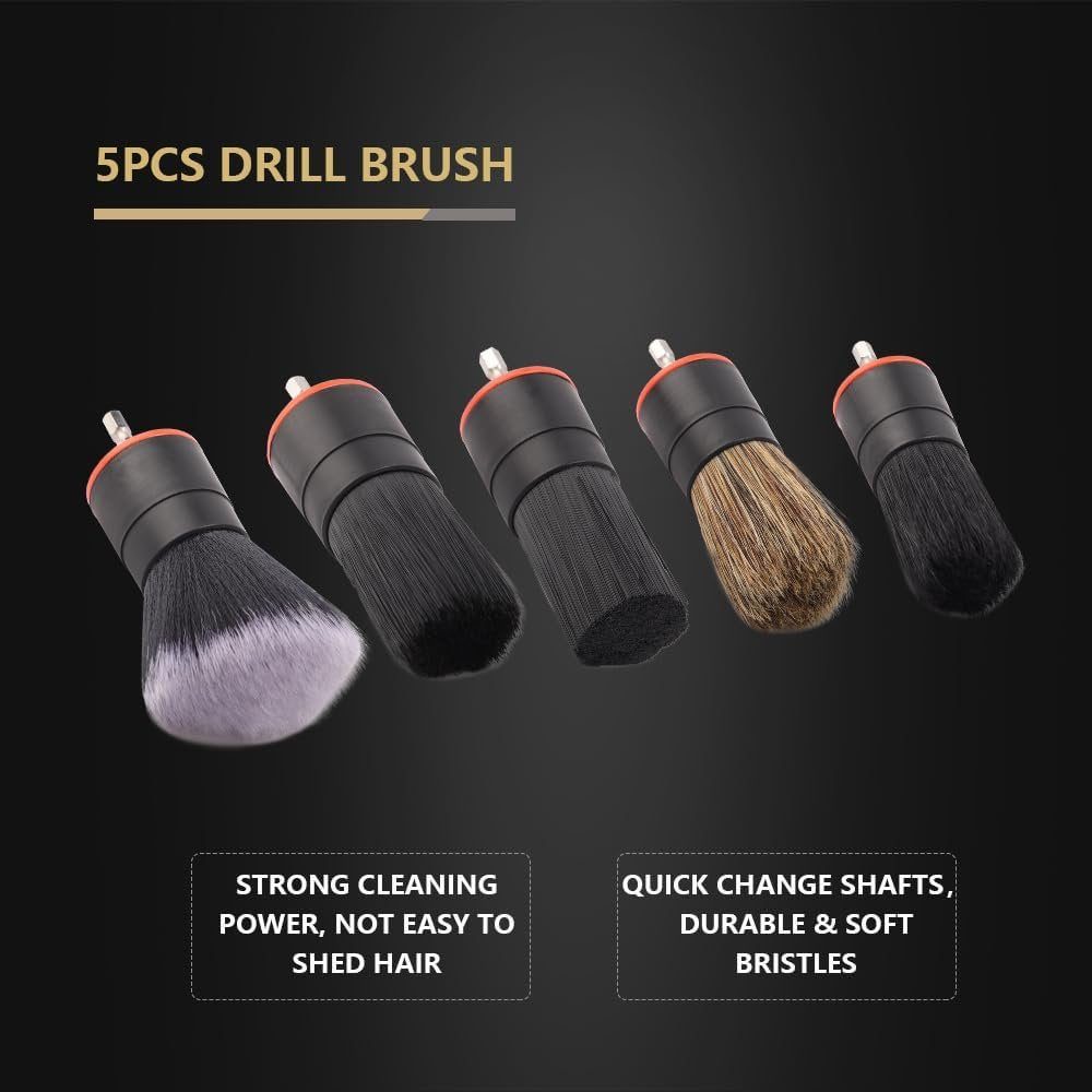 SPTA Hair Drill Brush Attachment - 5 Pcs Mixed Drill Brush Head Set, Auto Detail Car Detail Brush for Cleaning Interior or Exterior