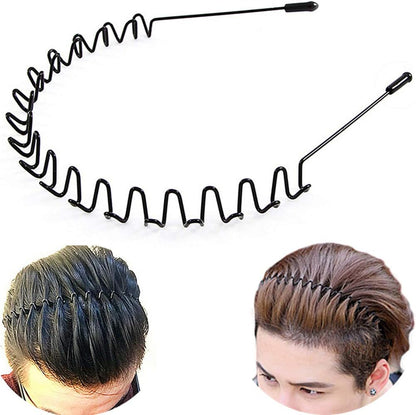 XINGZHE Metal Hair Band for Men Women's Hair Hoop Clips, Unisex Black Wavy Spring Headband for Men's Hair Accessories Bands Simple Elastic Non Slip Wide Headbands Headwear Bandeau for Outdoor Sporters