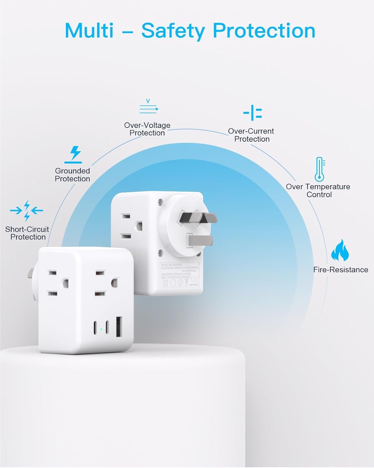 Australia New Zealand Power Plug Adapter, Canada to Australia Travel Adapter with 3 Outlets 3 USB Charging Ports (2 USB C), Type I International Power Plug Adapter