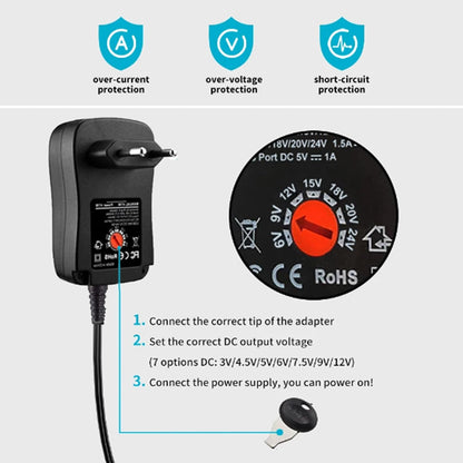 ZJSTRO Universal Power Supply 41W 6V 9V 12V 15V 18V 20V 24V AC/DC Switching Adapter with 8 DC Tips for Home Electronics LED BT Routers CCTV Cameras TV Box