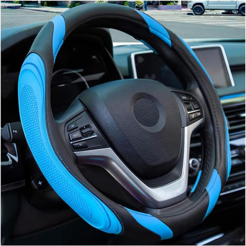 XINLIYA 15 Inch Car Leather Steering Wheel Cover, Automotive Accessories Elastic Breathable Anti-Slip Soft Wheel Protector Fits Men and Women, Suitable for SUVs, Trucks, Vehicles and RVs（Blue）