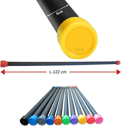 HCE Weighted Workout Gym Bar, Aerobics Bar, Solid Steel Padded Fitness Body Bar - Training Exercise Equipment Gear