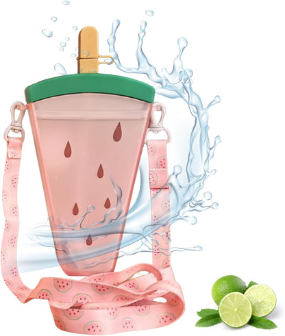 Cute Water Bottle with Straw Ice Cream Watermelon Drink Bottle Leakproof Drinking Cup for Adult Kids Water Bottles for Girls