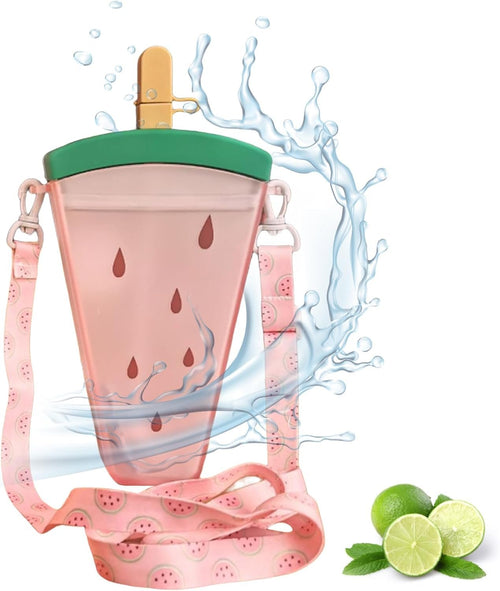 Cute Water Bottle with Straw Ice Cream Watermelon Drink Bottle Leakproof Drinking Cup for Adult Kids Water Bottles for Girls