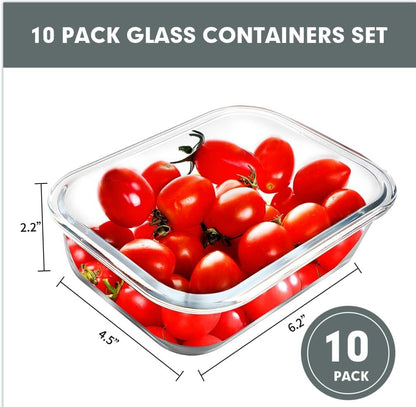 VERONES 10 Pack 22 OZ Glass Meal Prep Containers, Airtight Glass Lunch Containers Set, Glass Food Storage Containers with Lids,Exclusive of BPA, for Microwave, Oven, Freezer & Dishwasher Friendly,Grey