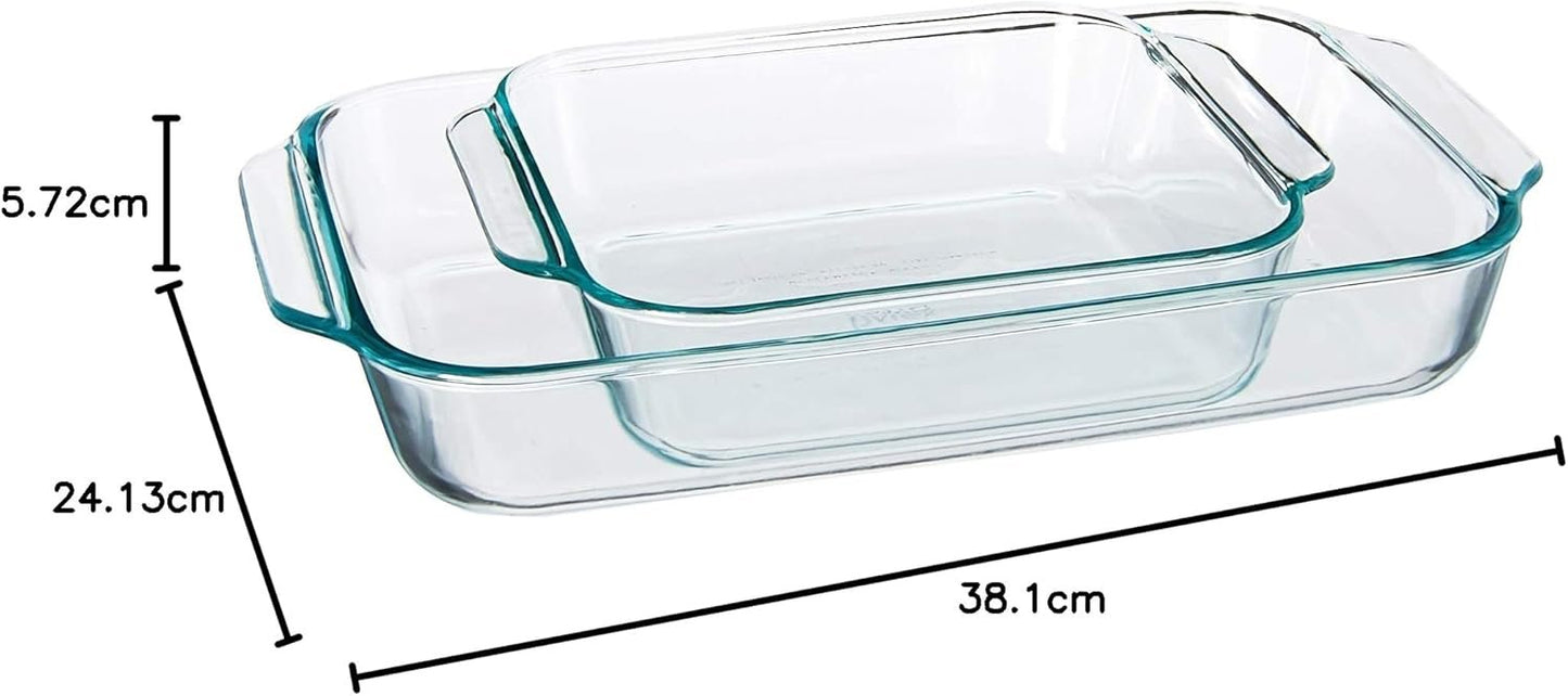 Pyrex 2Piece Basics Value Pack1-Basics 8"/2 dish1-Basics 3 Quart Oblong Bake Dish, 2.2, Clear