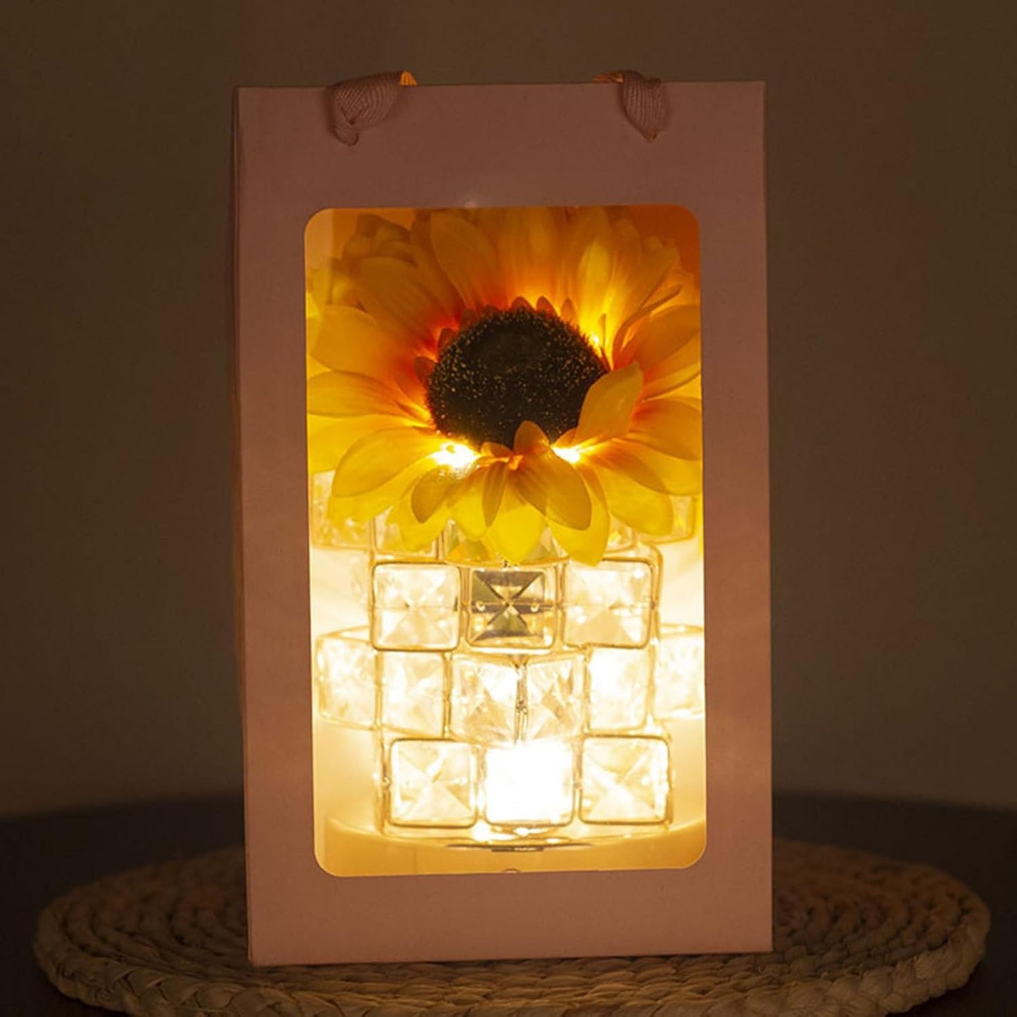 Touch Control Lamp, Rechargeable Sunflower Light, Led Tabletop Night Light, 8.66x4.72 Inches Soft Glow Ambience, USB Charging Port, Single Unit, Waterproof Bag for Bedroom, Desk