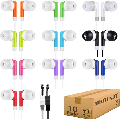 Kids Earbuds Bulk 10 Pack for School Classroom Children Student Boys Girls Toddler Teen and Adult(HTC101 Mixed Colors)