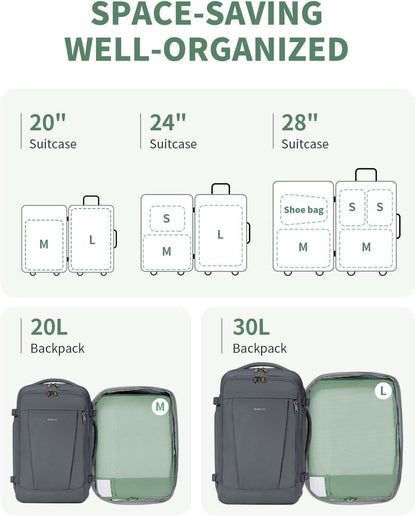 ECOHUB 6 Pieces Suitcase Organizer, Packing Cubes Space-Saving with Label Pocket, Fabric Ripstop Organizer Suitcases, Travel Useful Accessories (Green)