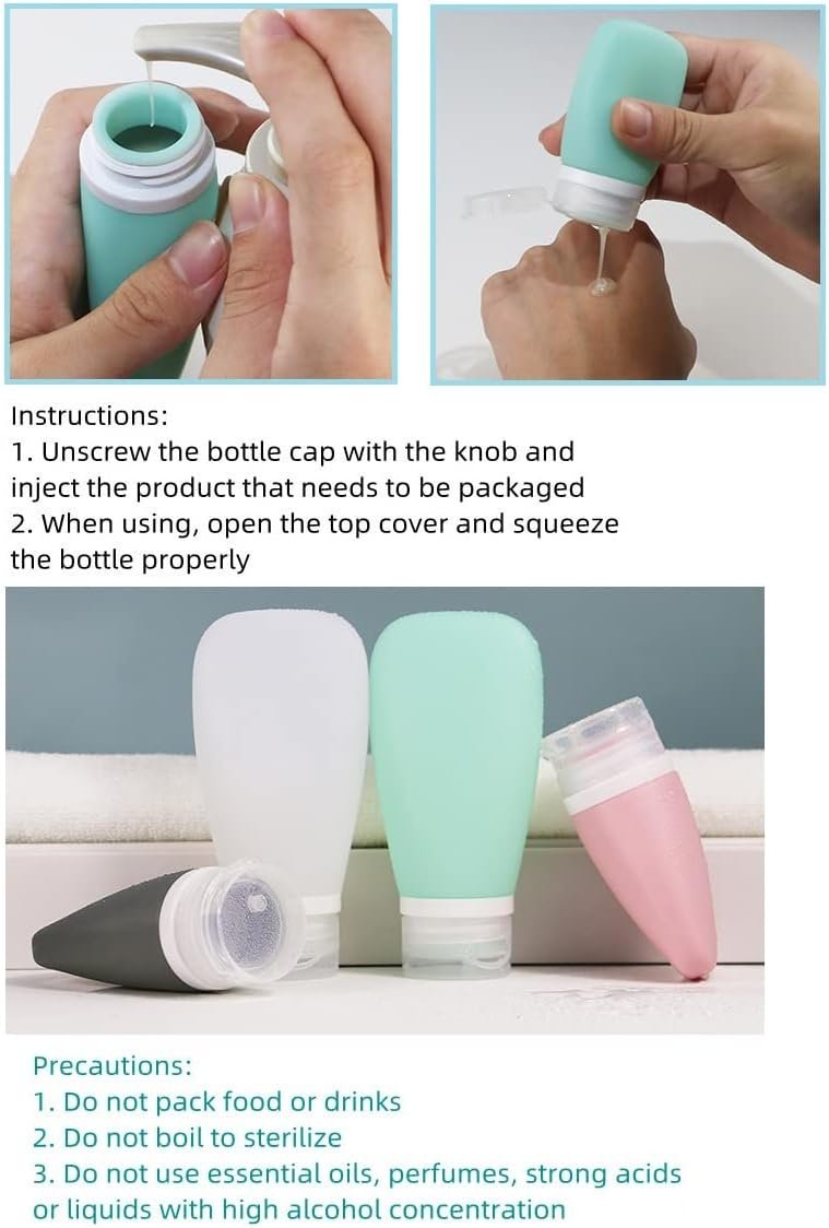 WADY Silicone Travel Bottles, 4 Pack 60ml, Leak Proof, Reusable, Perfect for Travel, Outdoor Activities, Personal Use